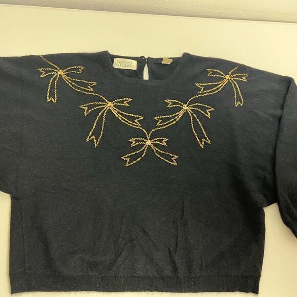 Vtg Colleen’s Collectables Lambwool Angora Rabbit Hair Beaded Black Sweater Sz M - Picture 10 of 16